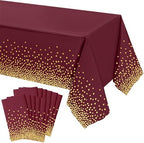 Tegeme 12 Pcs Maroon, Gold Plastic Tablecloths Burgundy Table Cloths Party by Tegeme