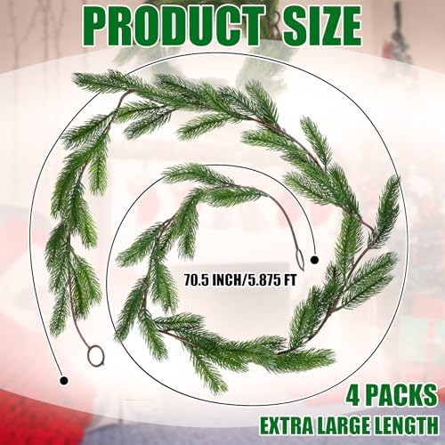 Lyrow 4 Pcs Christmas Pine Greenery Garland, Artificial Pine Garland - Image 2