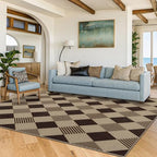 JTJ Easy Jute Outdoor Rug 5x7, Beige & Black Diamond Checkered Plaid Washable Non Slip Indoor Outdoor Area Rug for Living Room, Patio, Bedroom & Home Office, Farmhouse Geometric Low Pile Carpet - Image 3