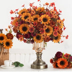 Mixed 10 Pcs Fall Artificial Sunflower Peony Bouquet, Yellow Burgundy Silk Faux Flower, Autumn Faux Floral Arrangements for Wedding Table Thanksgiving Porch Planters Garden Patio Outdoors Decor - Image 4