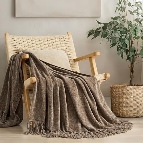 EverGrace Chenille Knit Throw Blanket for Couch, 50"x60", Mocha Brown by EVERGRACE