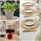 Elcoho 10 Pieces Round Woven Placemats 13.8 Inch Boho Rattan Placemats Farmhouse Braided Place Mats Woven Plate Chargers Rustic Wicker Table Mats for Dining Table - Image 5
