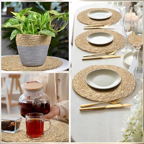 Elcoho 20 Pieces Round Woven Placemats 13.8 Inch Boho Rattan Placemats Farmhouse Braided Place Mats Woven Plate Chargers Rustic Wicker Table Mats for Dining Table - Image 5