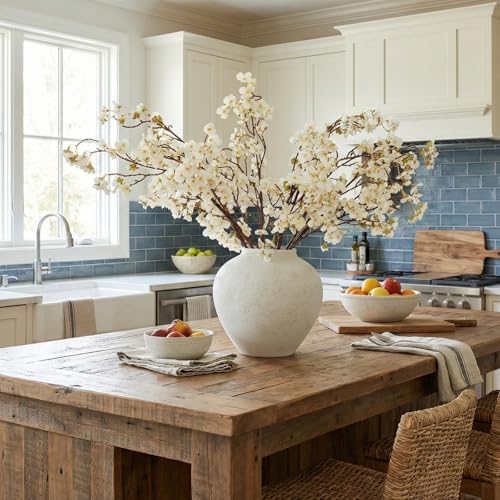 White Rustic Large Round Vase for Table Centerpieces 11 inches, Arina Vase, Earthy Stone Look, Textured, Modern Homes Farmhouse Centerpiece Decor - Image 7