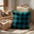 Batmerry Teal Buffalo Black Throw Pillow Covers, Turquoise Blue and Black Buffalo Plaid Decorative Pillow Covers Digital Printing Blended for Couch Sofa Bed Invisible Zipper 24X24 in(Set of 2) - Image 2