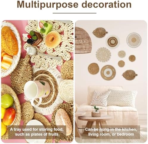 PoDhey 10 Pcs Boho Wall Basket Decor, Rattan Wicker Boho Wall Decor, Hanging Woven Basket Wall Decor, Round Handmade Wall Art for Living Room Bedroom Display Table Settings Home Christmas Decoration - Image 4