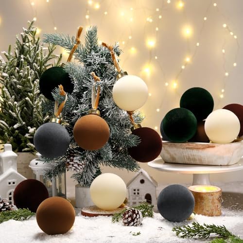 Simgoing 15 Pcs Velvet Christmas Ornament 3.15'' Flocked Xmas Tree Ornament - Image 2