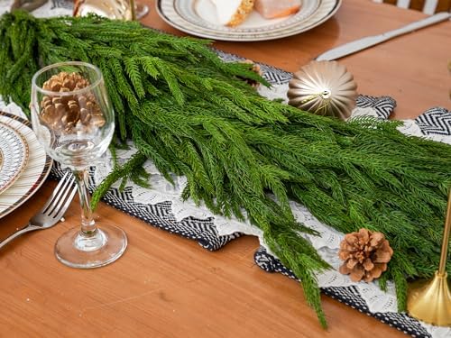 72" Norfolk Pine Garland Real Touch Christmas Garland Faux Cedar Garland Christmas Greenery for Mantle Stairs Table Fireplace Wall Xmas Indoor Outdoor Christmas Decor Holiday Decorations - Image 3