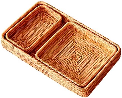 i-lan Rattan Serving Tray Set of 3, Rectangular Wicker Trays, Natural Brown - Image 3