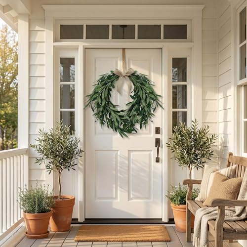 22" Heart Shaped Artificial Olive Leaf & Fruit Wreath Realistic Green Olive Branches with Spring Floral Accents Farmhouse Wall Door Wedding Arch Window Hanging for Indoor Outdoor - Image 7