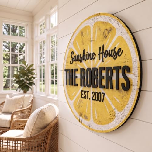 Personalized Family Name Sign, Custom Faux Wood Lemon Wall Decor, "Summer House" Rustic Citrus Plaque, Flat MDF Board with Realistic 3D Print (Not Real Wood), Cottage Kitchen Art - Image 3
