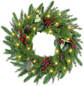 24 Inch Christmas Wreath for Front Door Artificial Wreath with Lights Red by ARGANOLDecoration