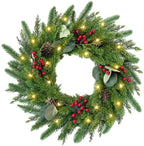 24 Inch Christmas Wreath for Front Door Artificial Wreath with Lights Red by ARGANOLDecoration