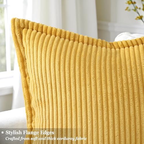 decorUhome Fall Corduroy Mustard Yellow Throw Pillow Covers 26x26 Set of 2 - Image 2
