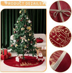 CROWNED BEAUTY 50 Inch Red Velvet Christmas Tree Skirt, Tree Embroidery - Image 4