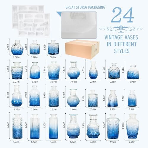 24PCS Mini Bud Vases As Wedding Centerpieces for Tables,Clear Bud Vases for Flowers,Small Flower Vases Suitable for Birthday Party,Anniversary,Wedding Reception,Baby Shower (Blue) - Image 6