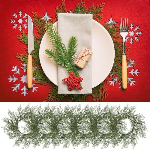 Christmas Pine Needles Placemats Set of 6 Artificial Wreath Charger - Image 3