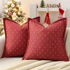 ZWJD Christmas Pillow Covers 24x24 Set of 2 Soft Polyester Textured Red Pillows with Stylish Flange Edge Cozy Farmhouse Christmas Decor for Couch Bed Sofa Living Room (Red) by ZWJD
