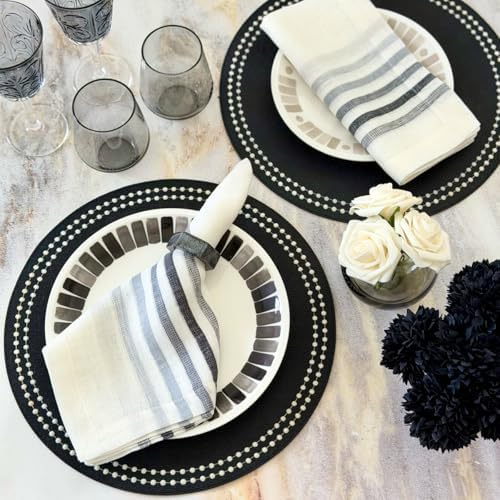 Bodrum Pearls Round Embroidered Placemats Set of 4 – 15" Elegant Table Mats for Dining, Weddings & Special Occasions, Decorative, Wipe-Clean Vinyl Placemats, Black/White - Image 5