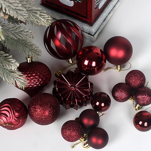 Christmas Tree Balls Ornaments Set, 48 Pcs Shatterproof Plastic Decorative Baubles Shiny Hanging Ball Ornaments for Xmas Tree Holiday Party Wedding Decoration, Wine Red - Image 4