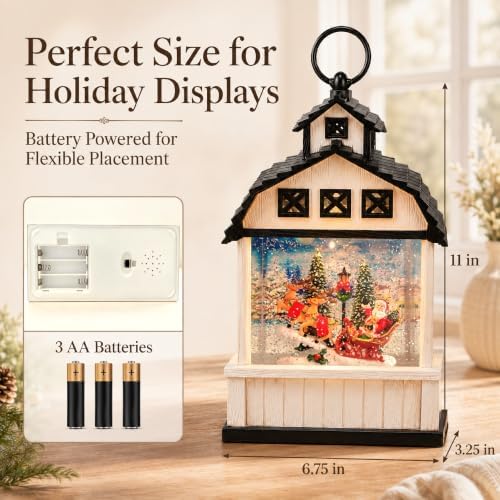 Christmas Snow Globe Lantern, 11 Inch Barn with Santa & Reindeer Harvest - Image 6