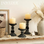Wood Pillar Candle Holder: Rustic Distressed Black Candle Stand - Image 2
