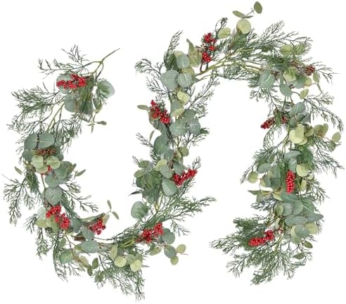 Red Berry Christmas Garland, Artificail Pine Garland with Berries Eucalyptus Cedar Leaves for Winter Holiday Home Table Centerpiece Decor (Light Green) by Artiflr