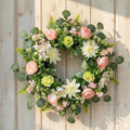 24 Inch Spring Wreath for Front Door - Large Artificial Dahlie & Eucalyptus Floral Wreath, Handcrafted Full Silhouette Summer Wreath for Porch, Window, Wall, Farmhouse Home Decor Easter Holiday Decor by TVMALL