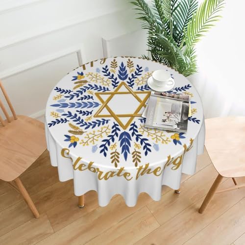 Happy Hanukkah Jewish Chanukah Holiday Tablecloths Round Tablecloth Waterproof Table Cloth Stain-Resistant for Party Decoration 60 Inches by Unknown