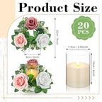 Yunlly 20 Pcs Rose Candle Rings with Candles Sets, Pink, White - Image 2