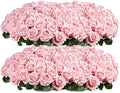 Auihiay 104PCS Pink Roses, Realistic Silk Velvet Pink Artificial Flowers by Auihiay