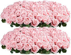 Auihiay 104PCS Pink Roses, Realistic Silk Velvet Pink Artificial Flowers by Auihiay