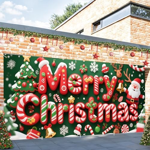 Traditional Christmas Garage Door Banner 16x7 Ft - Merry Christmas with Classic Decor for Double Car Garage Outdoor Indoor Holiday Decor - Image 6