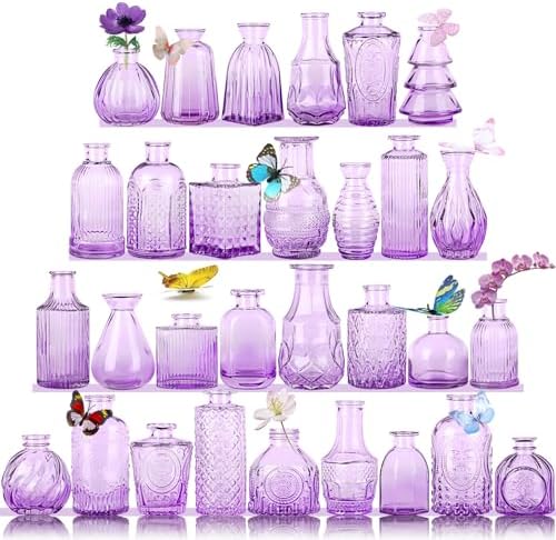 Glass Bud Vases in Bulk Set of 30 Pcs,Small Glass Vases for Flowers as Wedding Centerpieces for Tables,Clear Flower Vases Suitble for Wedding Decorations,Home Decor (Light Purple, 30 pcs) by earthgadgets