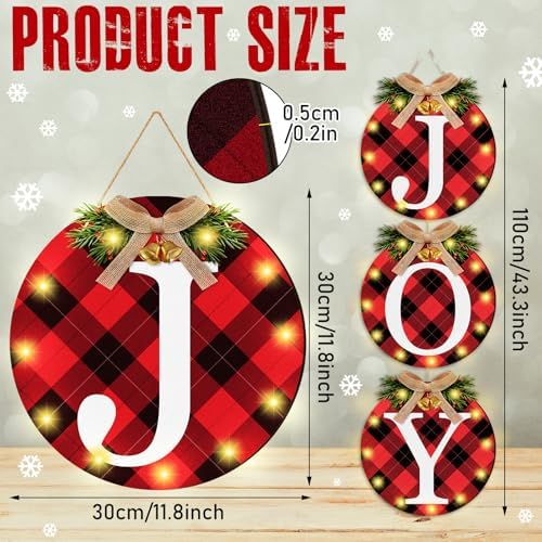 Blosssound 3 Pcs Lighted Christmas Front Door Decor, Buffalo Plaid - Image 3