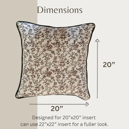 Palm & Loom 100% Cotton Linen Cushion Cover - Aira Decorative Throw Pillow Case with Moss Green & Brown with Piping - Modern Traditional Living Room, Bedroom Pillow Cover (Kavi, 20" x 20" (Pack of 1)) - Image 3