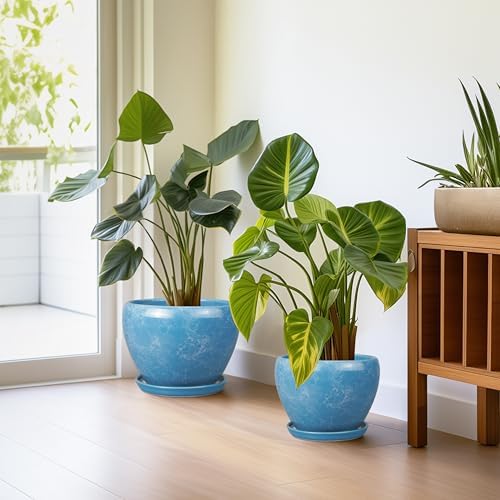 Ceramic Plant Pots, 10+8+6 Inch Ceramic Planters Indoor, Blue - Image 5