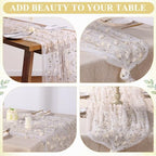 4 Pack Embroidery Floral Table Runner Rustic Spring Summer Wildflower Tulle Table Runner Vintage Flower Tabletop Runners for Home Kitchen Wedding Party Decoration, 108x24.5 Inch (Apricot Flowers) - Image 4