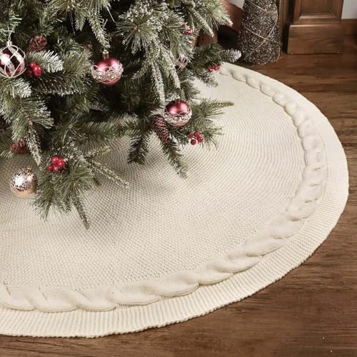 48 inch Christmas Tree Skirt: Cable Knit Tree Skirt for 7.5ft Tree, Cream White Tree Skirt, Vintage Tree Skirts, Rustic Farmhouse Christmas Decorations - Image 5