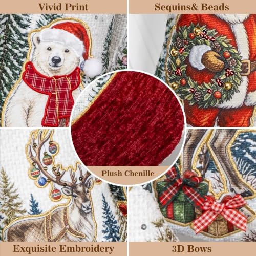 LUBOT 4 Pack Christmas Stockings Set of 4 Large Family Xmas Stocking Embroidered 20" Luxury Vintage Traditional Retro Stitch Fireplace Hanging Holiday Decor - Image 3