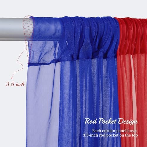 10x10ft Royal Blue Red Tulle Backdrop Curtain with Lights String for Parites, Sheer Backdrop Curtains for Wedding Baby Shower Birthday Party Photo Shoot Decorations - Image 5