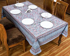72x118 Inches Rectangle Hand Block Printed Cotton Tablecloth, Red Grey Floral Table Cloths Washable, Indian Table Linen for Halloween Christmas Outdoor Thanksgiving Gifts Home Decor Dinning Outdoor - Image 3