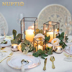 NUPTIO Hurricane Glass Candle Holders: 6 Pcs Clear Lantern Pillar Candles Holder with Black Metal Frame Modern Candle Lanterns Centerpiece for Wedding Ceremony Holiday Decoration 8.1 & 6.5 & 4.7 inch - Image 3