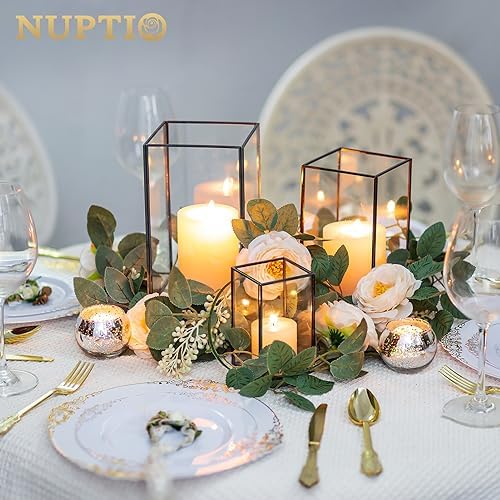 NUPTIO Hurricane Glass Candle Holders: 6 Pcs Clear Lantern Pillar Candles Holder with Black Metal Frame Modern Candle Lanterns Centerpiece for Wedding Ceremony Holiday Decoration 8.1 & 6.5 & 4.7 inch - Image 3