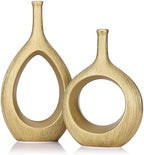 LCCCK Matte Gold Ceramic Vase Set of 2 - Ribbed Hollow Aesthetic Decorative Vase, Modern Farmhouse Table Centerpiece, Boho Gold Vases for Flower Decor and Home Living by LCCCK