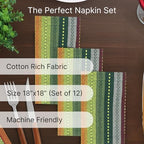 LFH Home Cotton Rich Cloth Salsa Napkin Set of 12 Washable Soft Durable Striped Table Napkins for Dining Wedding Daily Use Reusable Eco-Friendly Fabric Napkins (18x18)-Green Multi Thanks Giving - Image 2
