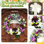 Panelee 18 Inch Easter Wreath for Front Door Cross Wreath Christian Easter Hanging Decorations He Is Risen Religious Artificial Lilies Lavender Eggs Grape Vines Sign for Spring Home Wall Door(Elegant) - Image 3