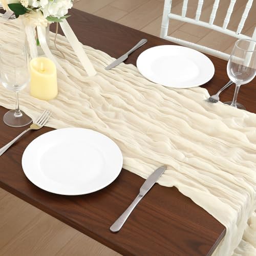 10 Pack Ivory White Cheesecloth Table Runner 120 Inch Boho Wedding Decor - Image 7