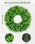 DDHS 16-18in Small Boxwood Wreath for Front Door – Artificial Green Farmhouse Wreath, Spring Summer Fall Winter DIY Decor, for Indoor Outdoor Year-Round Wedding Home Decorations - Image 2