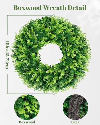 DDHS 16-18in Small Boxwood Wreath for Front Door – Artificial Green Farmhouse Wreath, Spring Summer Fall Winter DIY Decor, for Indoor Outdoor Year-Round Wedding Home Decorations - Image 2